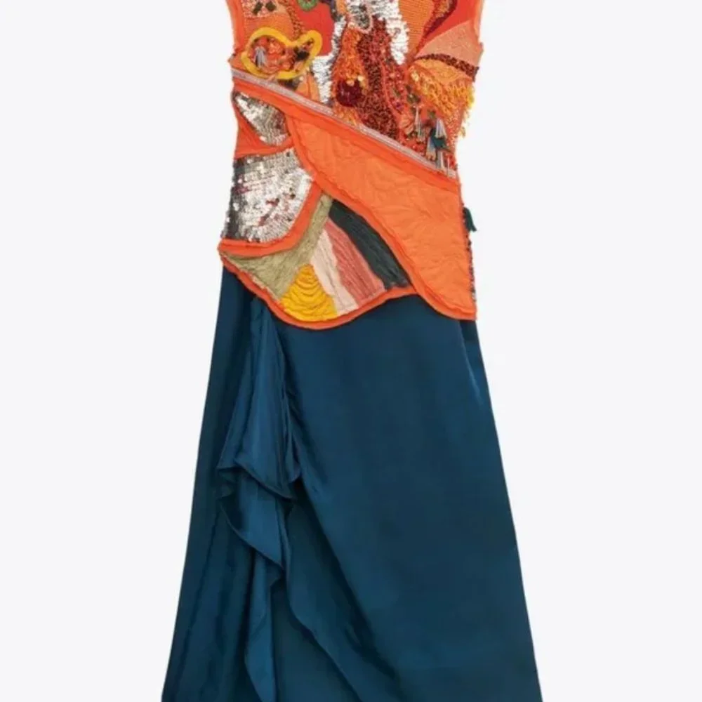 RARE!! NWT ZARA ATELIER BEADED DRESS LIMITED EDITION ORANGE S M GORGEOUS!! - Picture 9 of 13
